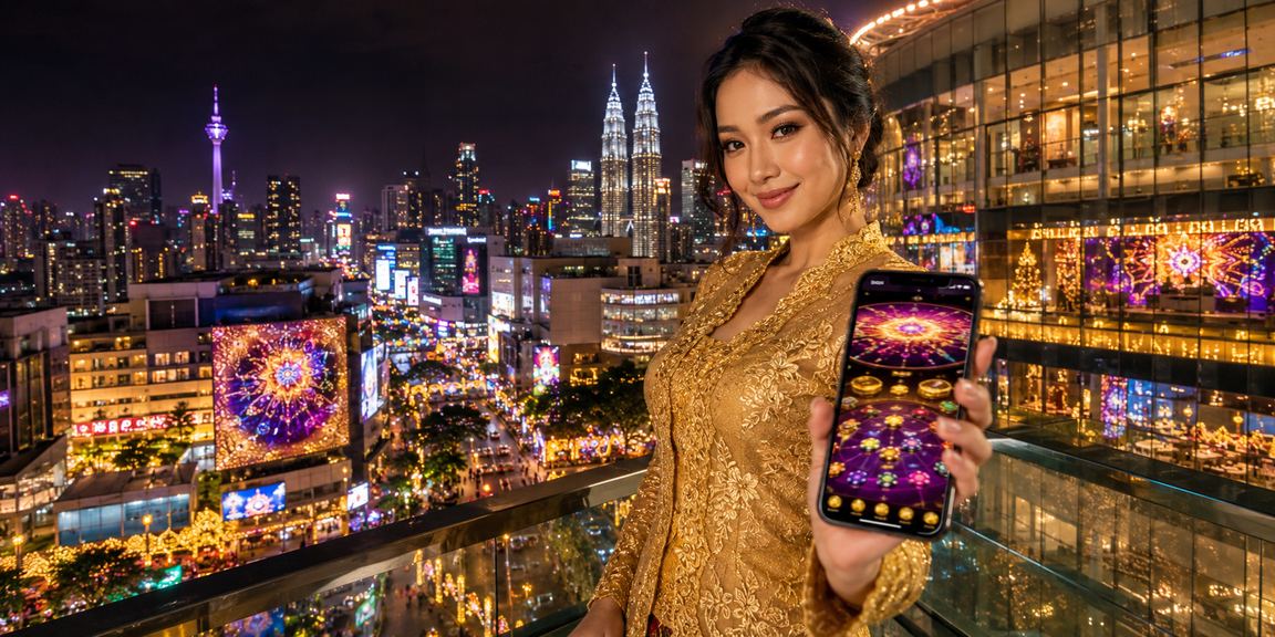 A kebaya-clad player enjoying online casino games in Kuala Lumpur on a mobile device